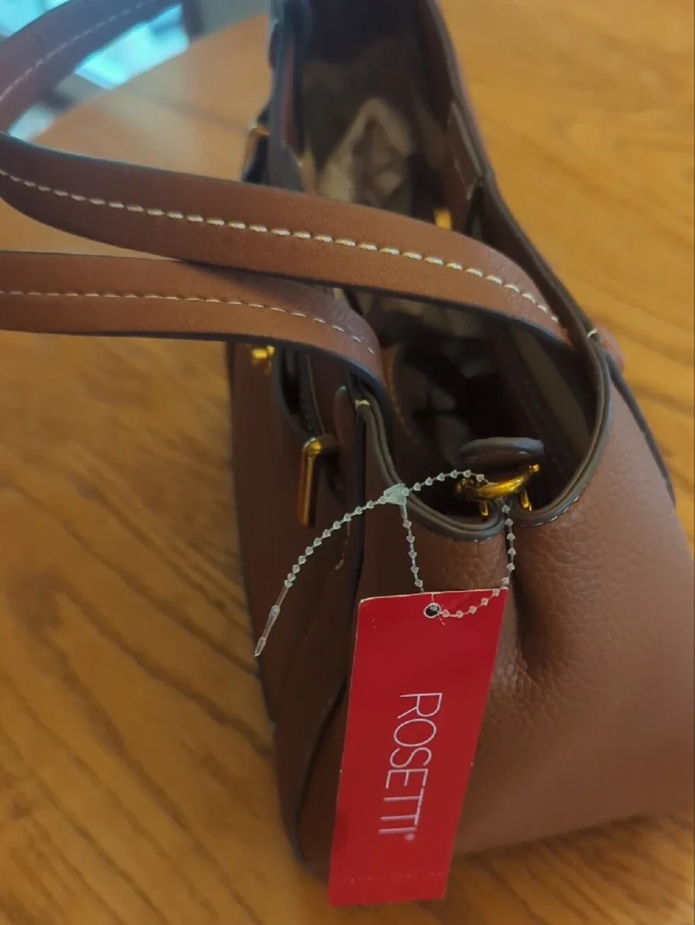 Rosetti Tan/Brown Satchel with Gold Accents